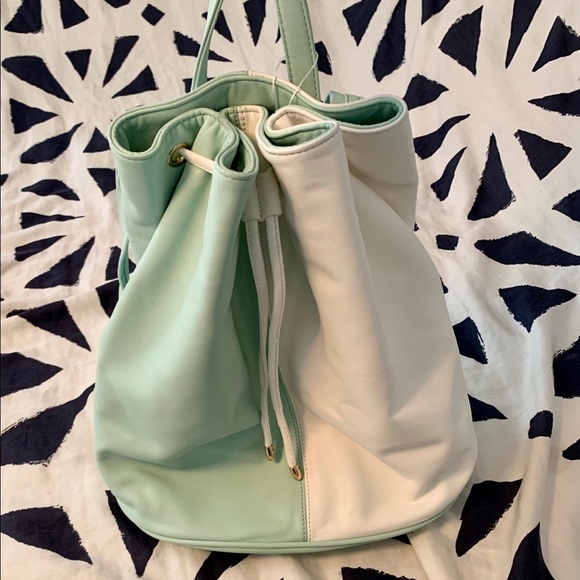 NWT Neiman Marcus Faux-Leather Drawstring Backpack - Picture 2 of 4